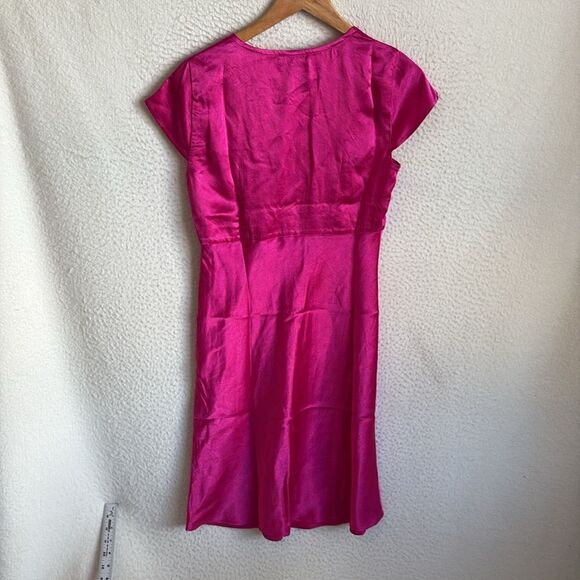 J Crew Short-sleeve slip dress in textured satin Women’s Size 4 Fuchsia Pink - Picture 4 of 10